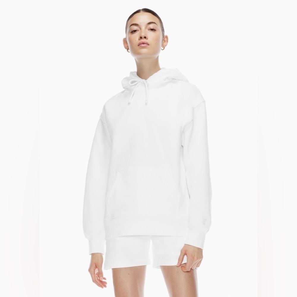 Aritzia TNA Airy AF Cozy Fleece Boyfriend Hooded Sweater Size 2 Neutral Casual